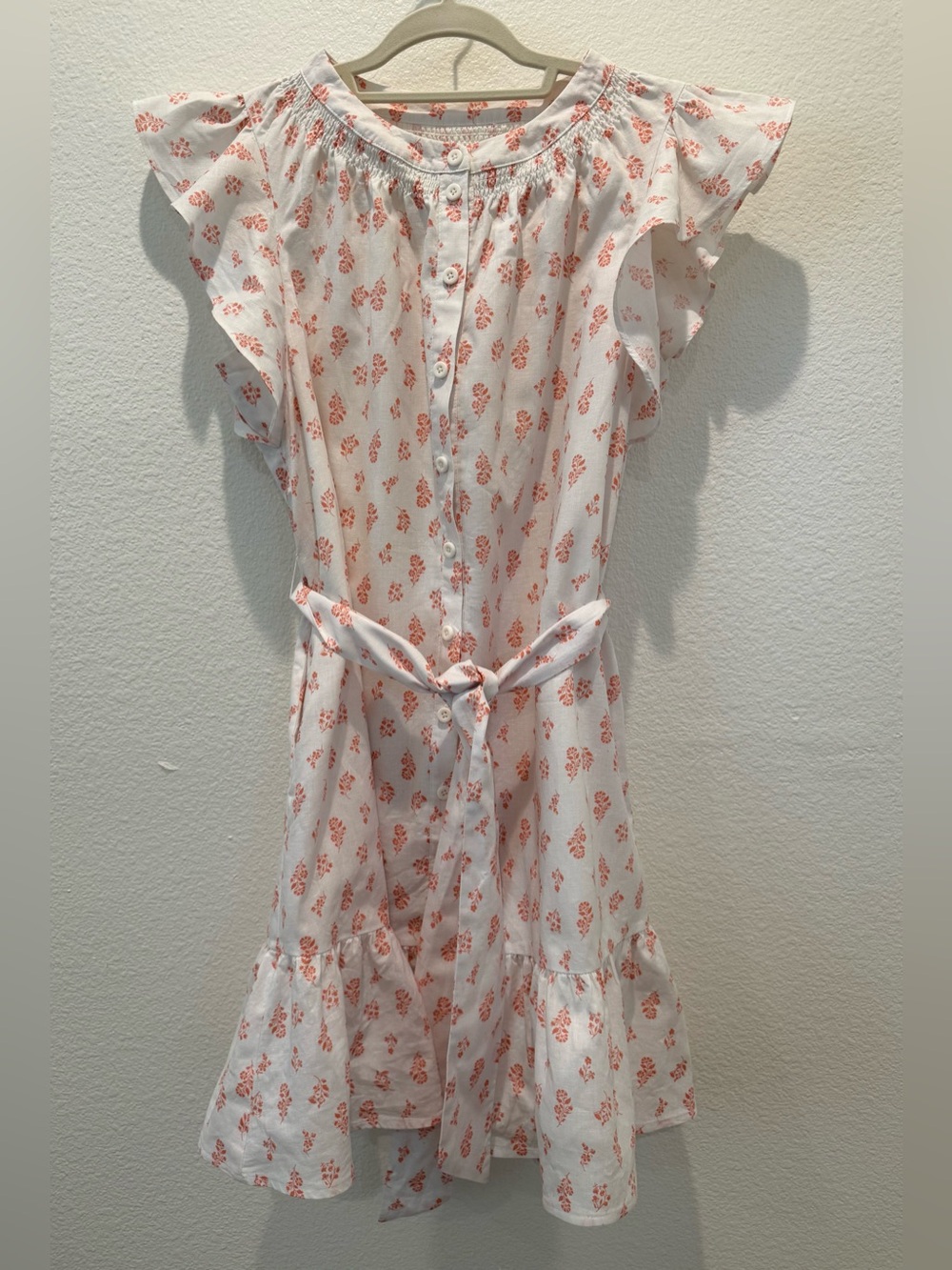 Gal Meets Glam Della Floral Dress Size 8 Cotton Linen Natural Fibers pink white